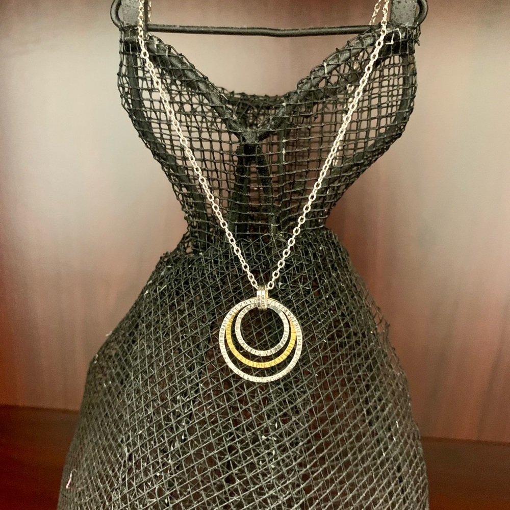 Sterling Silver and Brass Necklace with Circle Pendant